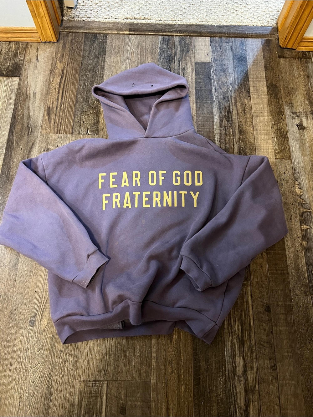 Fear of God Purple Fraternity Hoodie with Yellow Logo